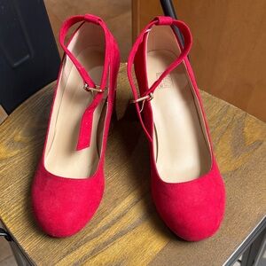 Amazon Red Suede Ankle Strap Heels
